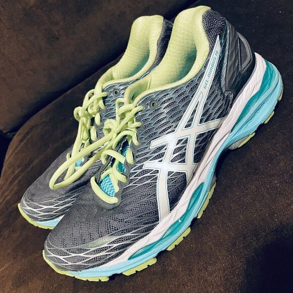 ASICS GEL NIMBUS 18 Grey Turquoise Lime Womens Size 7 US 38 EUR Medium B Width - Picture 3 of 8